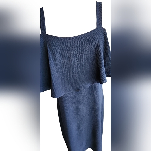 Signature Robbie Bee Cold Shoulder Midi Dress Women's 6 Navy Blue - Picture 7 of 13